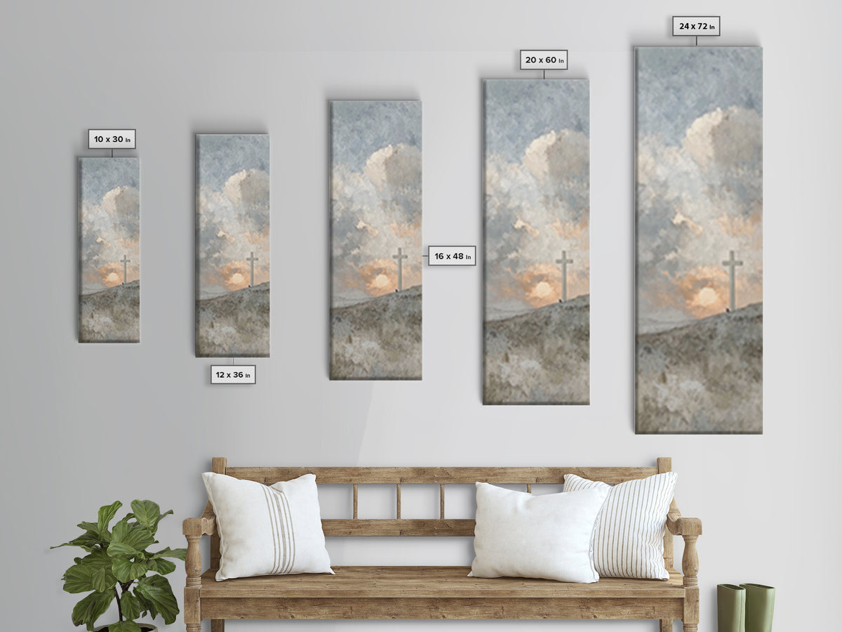 Sunrise At Calvary, Framed Canvas Print, Christian Wall Art, Christian Art Canvas, Tall Narrow Wall Art, Christian Gift, Modern Christian A