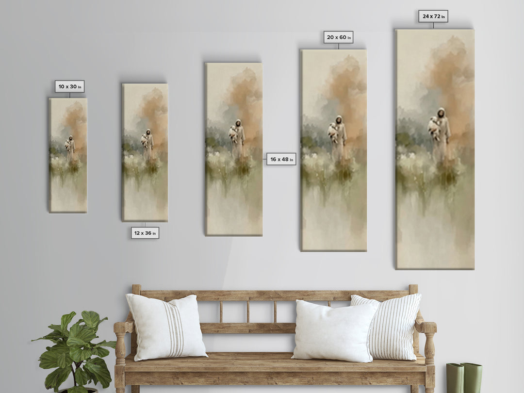 Gentle Shepherd | Framed Canvas Print | Christian Art Canvas | Tall Skinny Art Print | Christian Wall Art | Minimalist Christian Art | Jesu