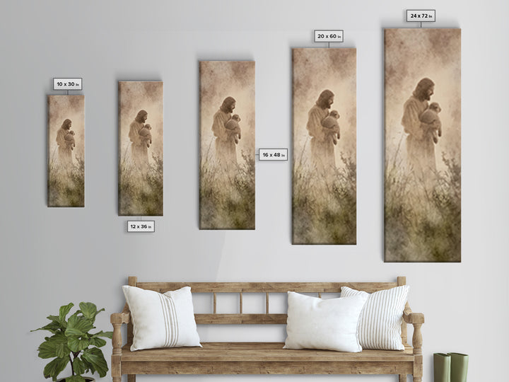 Shepherds Of Mercy – Framed Canvas Print – Tall Narrow Wall Art – Christian Wall Art – Jesus Painting – Christian Christmas Art