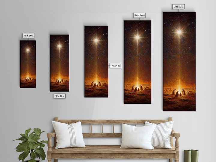 Starlit Holy Night | Framed Canvas Print | Narrow Art | Christian Christmas Art | Jesus Christmas Art | Modern Christian Art