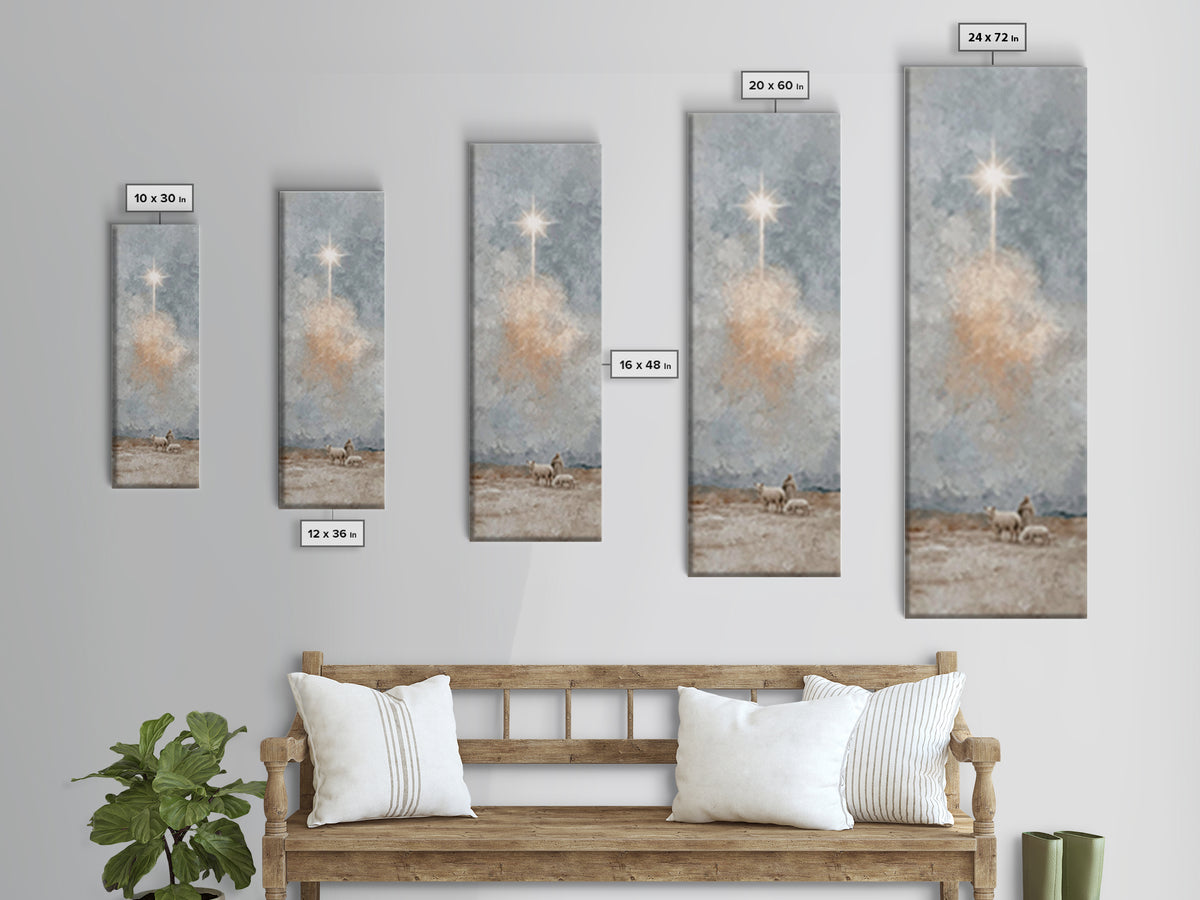 Heavenly Light Path, Framed Canvas Print, Tall Narrow Wall Art, Christian Art Canvas, Christmas Art Prints, Christian Wall Art