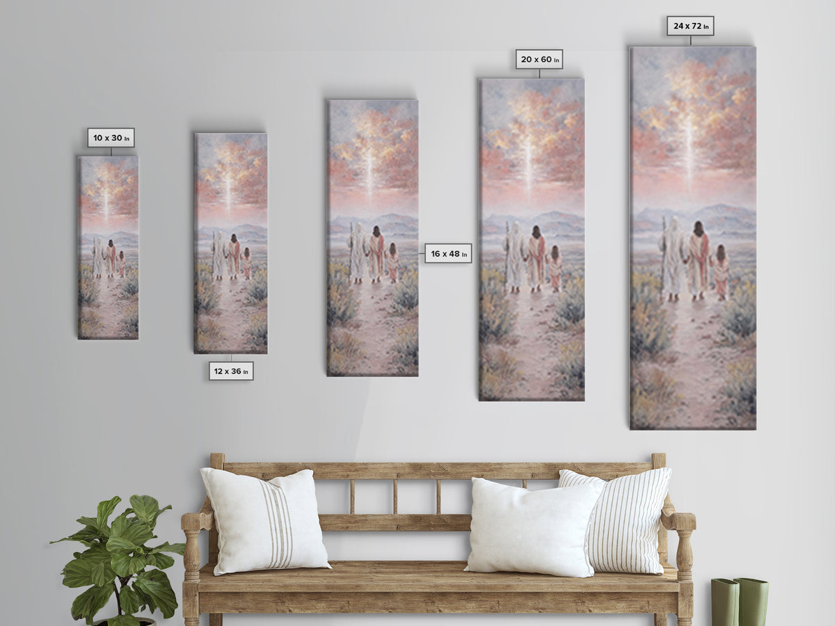 Pink Dawn Journey – Framed Canvas Print – Narrow Art – Christian Christmas Art – Christmas Canvas Wall Art – Christian Wall Art