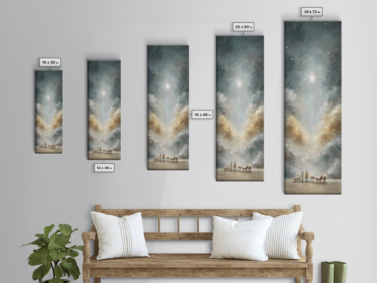 Shepherds Beneath Light – Framed Canvas Print – Tall Skinny Art Print – Christian Wall Art – Christian Art – Christian Art Canvas – Christm