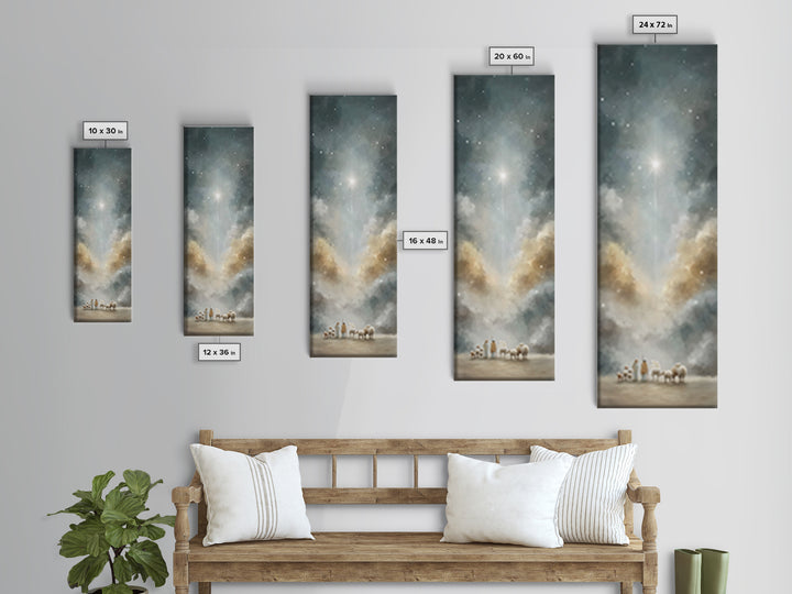 Shepherds Beneath Light – Framed Canvas Print – Tall Skinny Art Print – Christian Wall Art – Christian Art – Christian Art Canvas – Christm