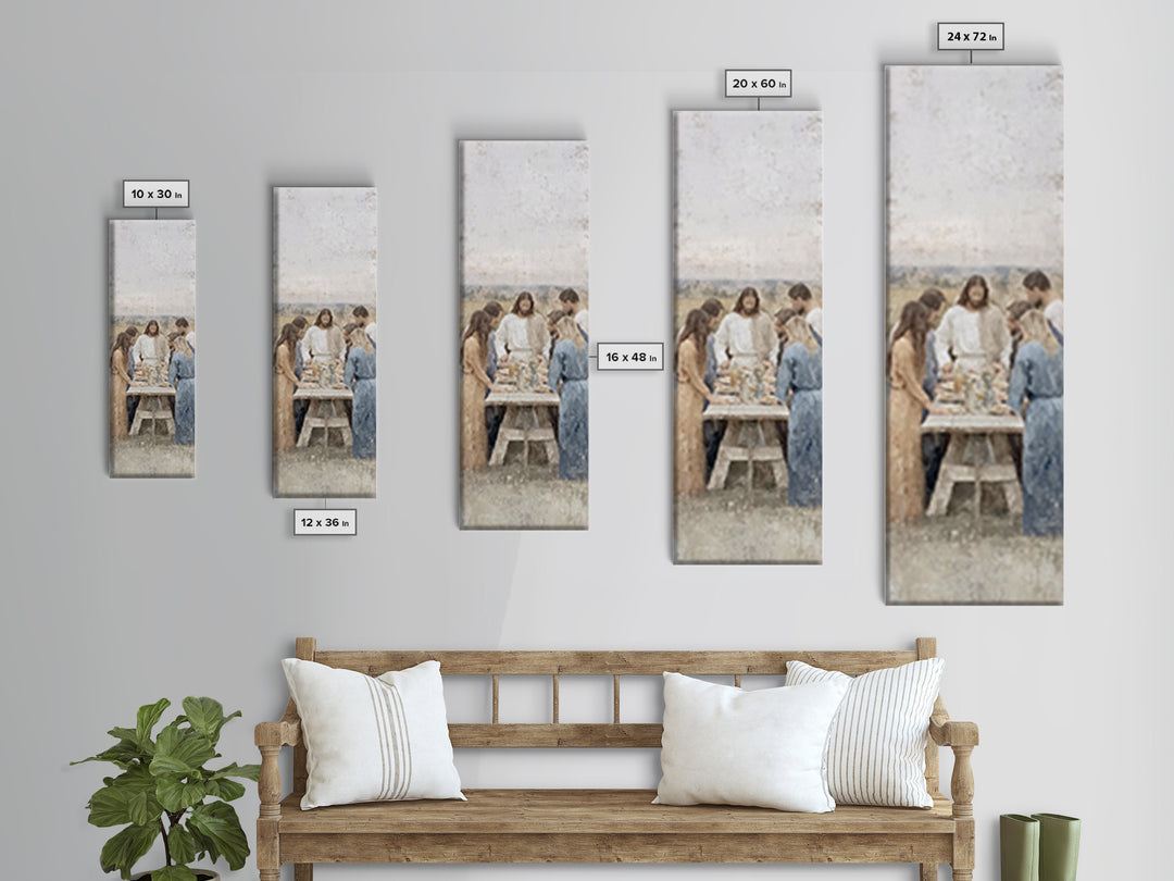 Breaking Bread Grace – Framed Canvas Print – Christian Art – Jesus Painting – Christian Wall Art – Tall Skinny Art Print – Christian Art Ca