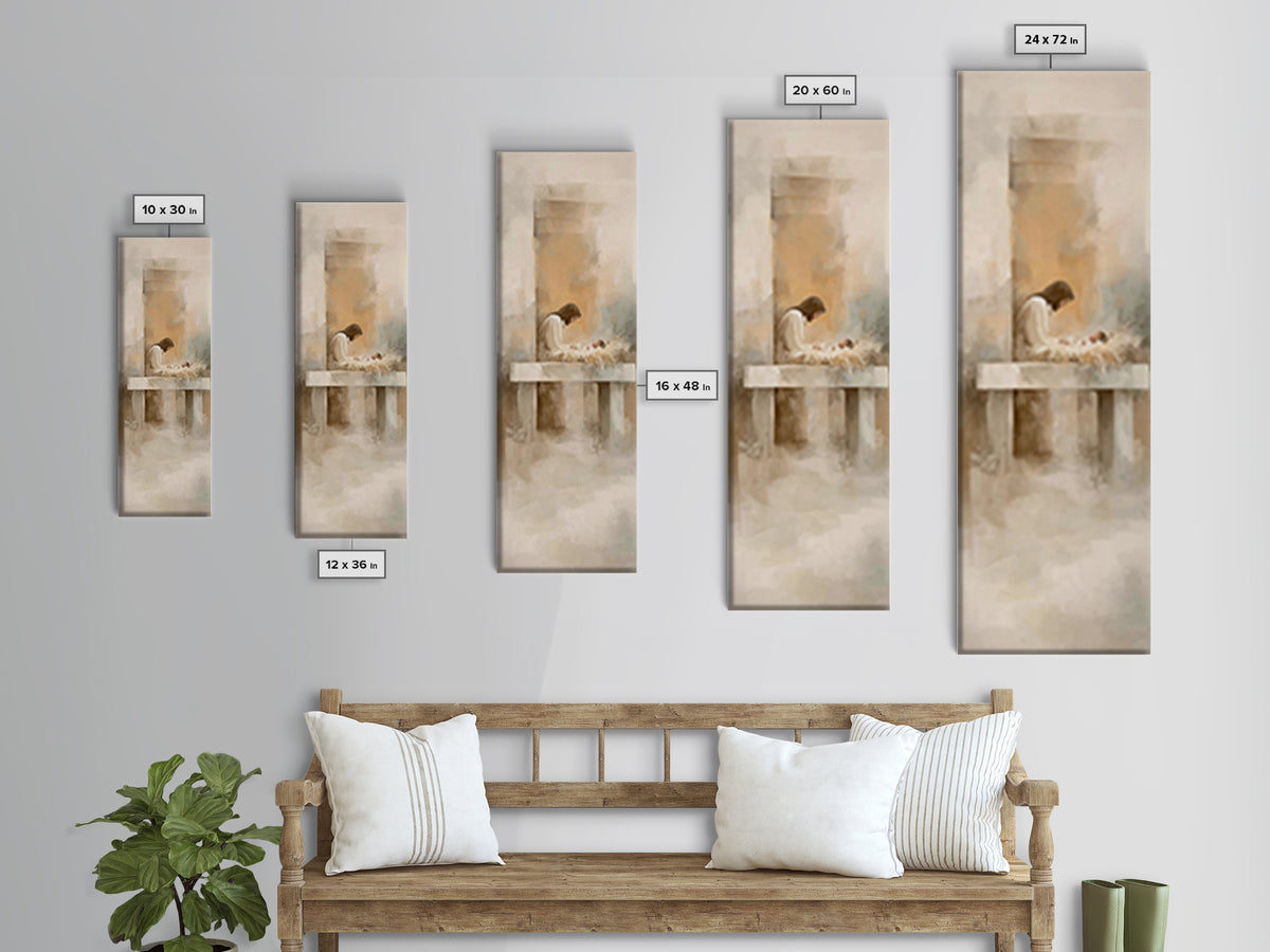 Holy Manger Quiet – Framed Canvas Print – Christian Art Canvas – Christian Christmas Art – Jesus Painting – Skinny Art – Christmas Wall Art