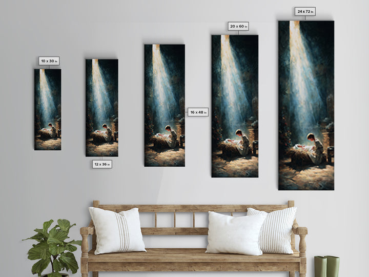 Radiant Nativity Peace – Framed Canvas Print – Christian Wall Art – Jesus Christmas Art – Christian Canvas – Narrow Art – Christian Gift –