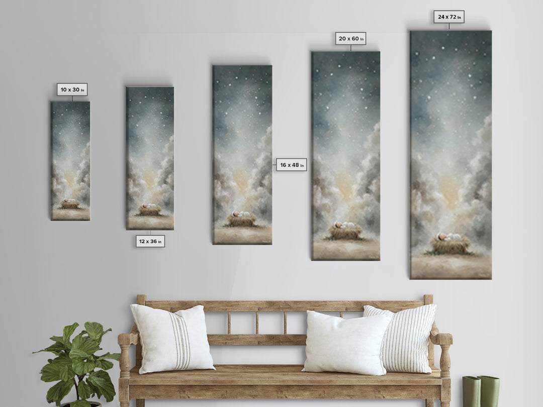 Holy Night Starfall – Framed Canvas Print – Christian Wall Art – Christmas Art – Jesus Painting – Christian Christmas Decor – Tall Skinny A