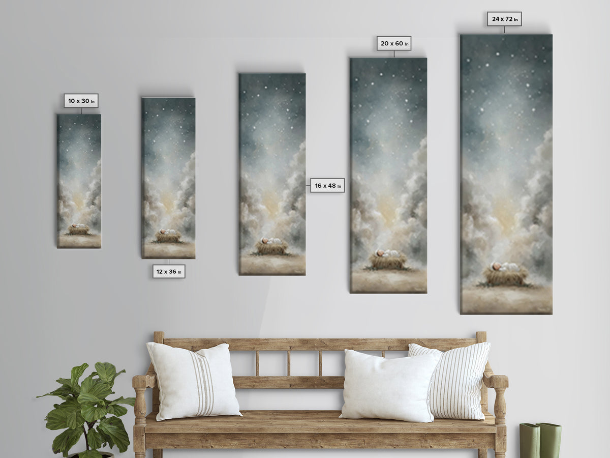 Holy Night Starfall – Framed Canvas Print – Christian Wall Art – Christmas Art – Jesus Painting – Christian Christmas Decor – Tall Skinny A