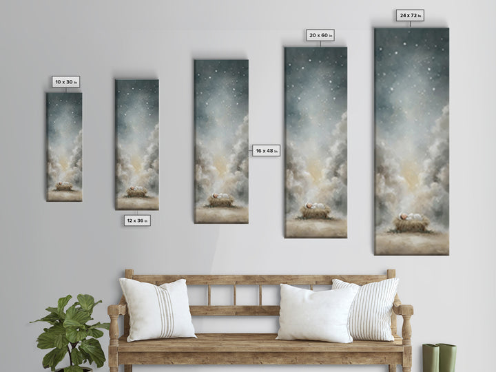 Holy Night Starfall – Framed Canvas Print – Christian Wall Art – Christmas Art – Jesus Painting – Christian Christmas Decor – Tall Skinny A