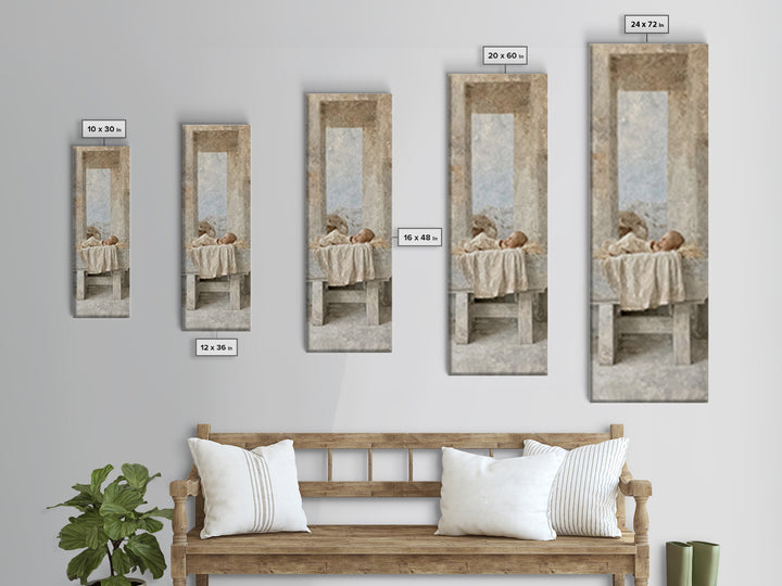 Sacred Infant Rest – Framed Canvas Print – Christian Art – Jesus Painting – Christian Christmas Art – Tall Skinny Art Print – Christian Wal