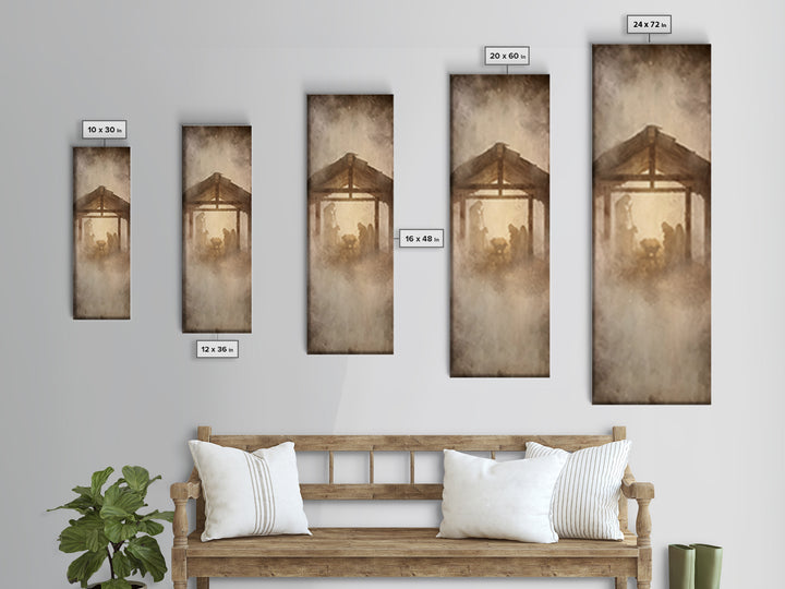 Holy Birth Glow – Framed Canvas Print – Tall Skinny Art Print – Christian Christmas Art – Christian Art Canvas – Jesus Painting – Christian