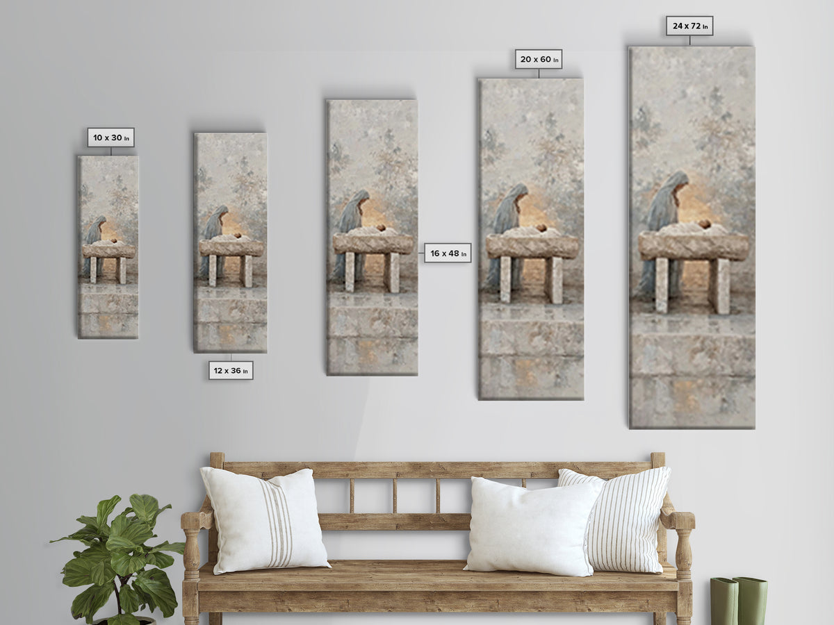 Angelic Nativity Veil – Framed Canvas Print – Tall Narrow Wall Art – Christian Art Canvas – Christian Christmas Art – Jesus Painting – Chri