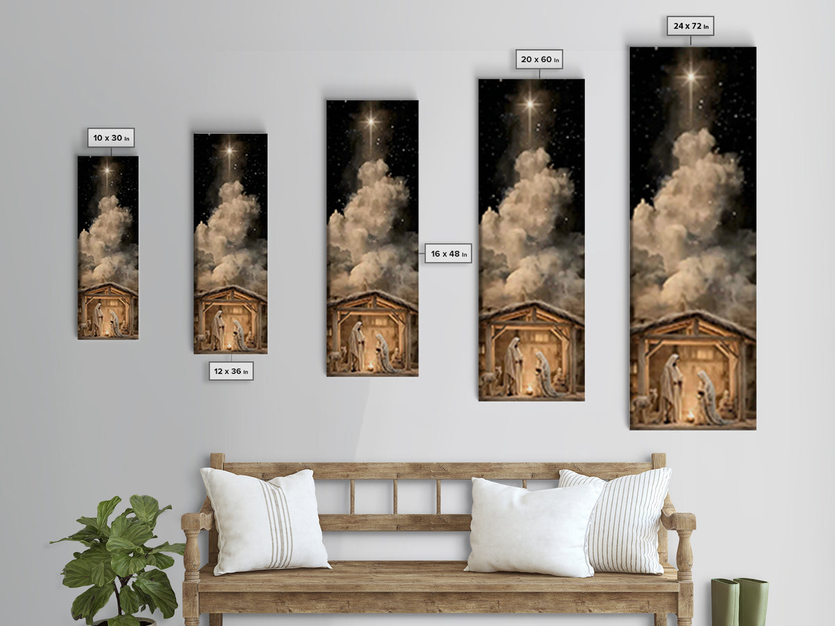 Manger Sky Blessing – Framed Canvas Print – Tall Narrow Wall Art – Christian Art Canvas – Christian Christmas Art – Jesus Art – Jesus Paint