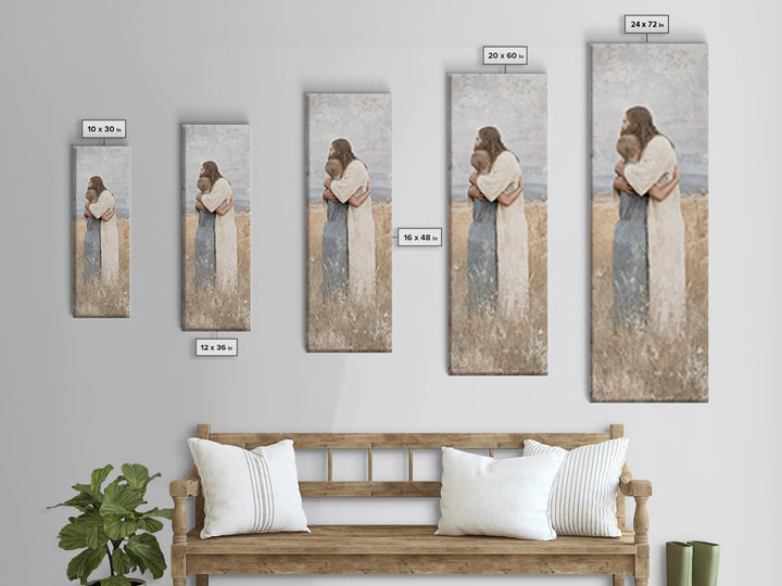Gentle Savior Hold | Framed Canvas Print | Christian Art Canvas | Christian Wall Art | Jesus Painting | Subtle Christian Art | Narrow Art