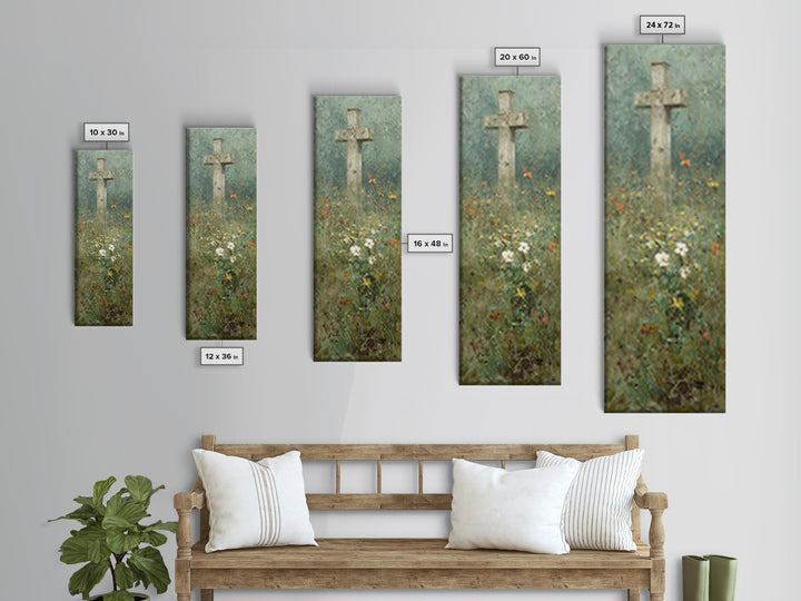 Cross In Bloom, Framed Canvas Print, Christian Art Canvas, Christian Wall Art, Vintage Christian Art, Christian Painting, Tall Narrow Wall