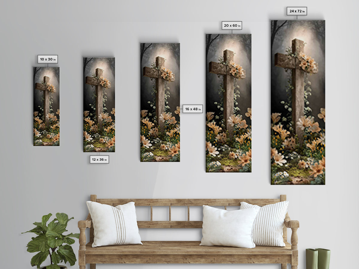 Radiant Cross Garden – Framed Canvas Print – Christian Art Canvas – Christian Wall Art – Christian Painting – Modern Christian Art – Skinny