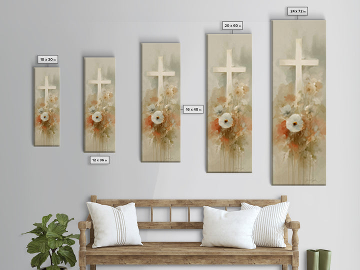 Soft Cross Blossoms | Framed Canvas Print | Christian Art | Christian Art Canvas | Christian Wall Art | Subtle Christian Art | Narrow Art