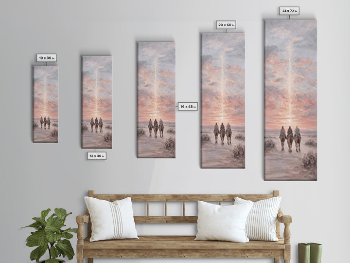 Rose Dawn Pilgrims – Framed Canvas Print – Christian Christmas Art – Skinny Art – Christian Wall Art – Christian Art Canvas