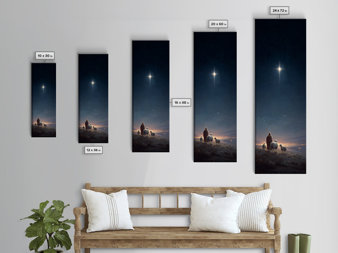 Shepherds In Wonder, Framed Canvas Print, Tall Skinny Art Print, Christian Art Canvas, Christmas Art, Christian Painting, Christian Christm