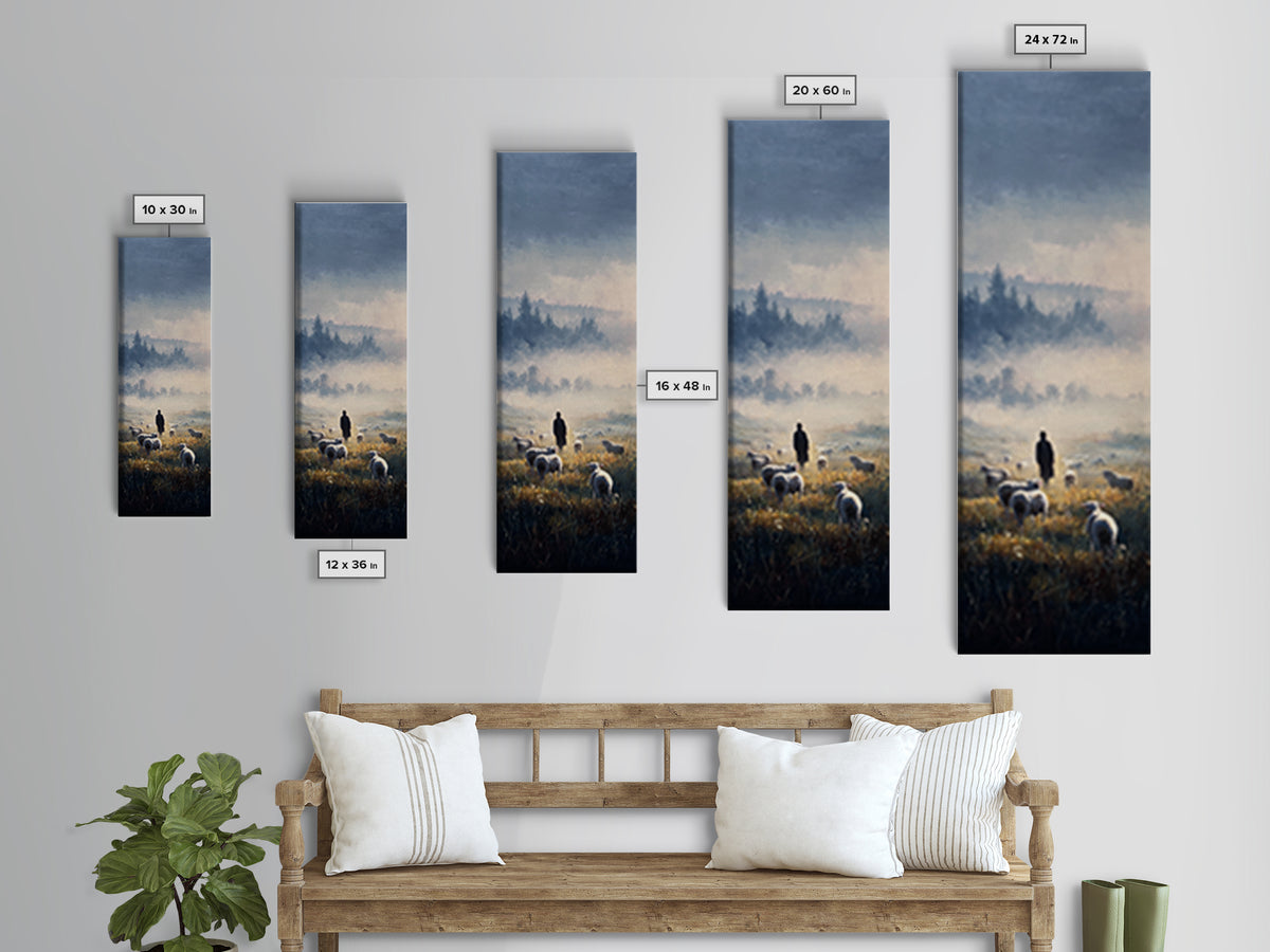 Dawn Of The Flock – Framed Canvas Print – Narrow Art – Christian Art Canvas – Christian Wall Art – Jesus Painting – Vintage Christian Art –