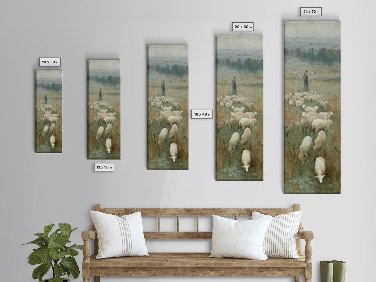 Pastoral Dawn Grace – Framed Canvas Print – Tall Narrow Wall Art – Christian Art Print – Christian Wall Art – Jesus Painting – Moody Christ