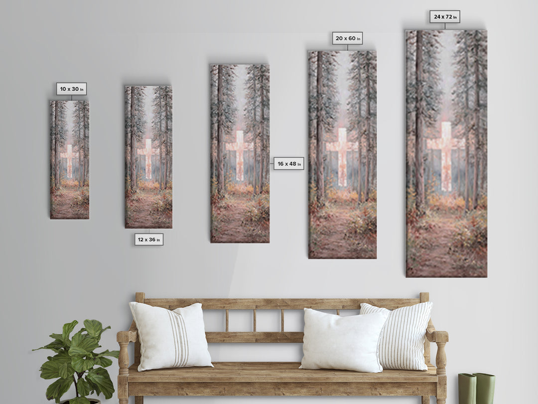 Forest Cross Glow – Framed Canvas Print – Narrow Art – Christian Wall Art – Christian Art Canvas – Christmas Art – Modern Christian Art – C