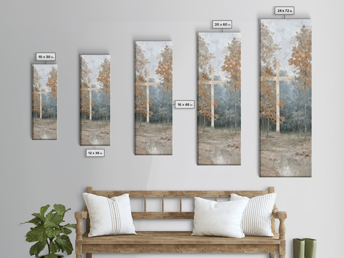 Cross Of Dawn | Framed Canvas Print | Tall Narrow Wall Art | Christian Art | Christian Canvas Art | Jesus Painting | Christmas Art | Christ