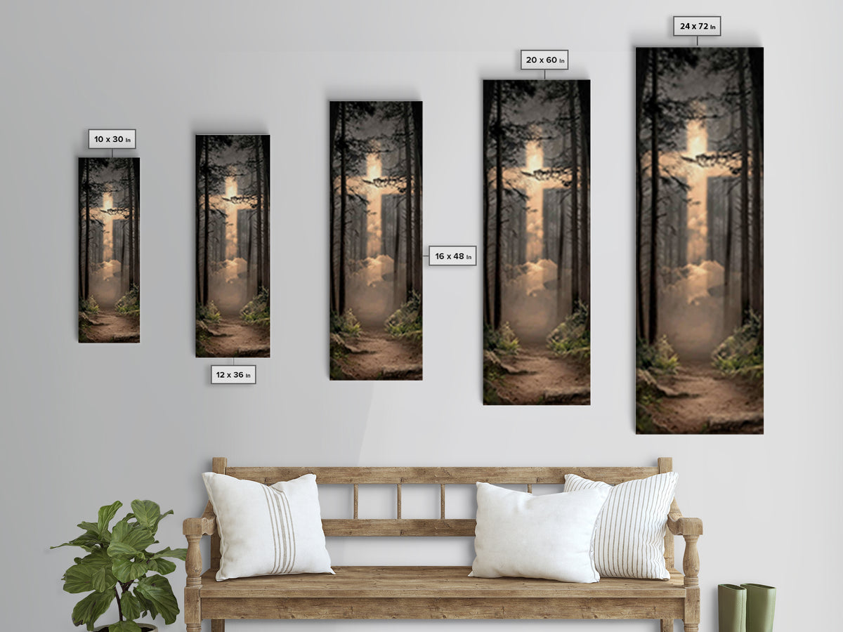 Radiant Forest Path, Framed Canvas Print, Tall Skinny Art Print, Christian Art, Jesus Painting, Christian Canvas Art, Christmas Art, Christ