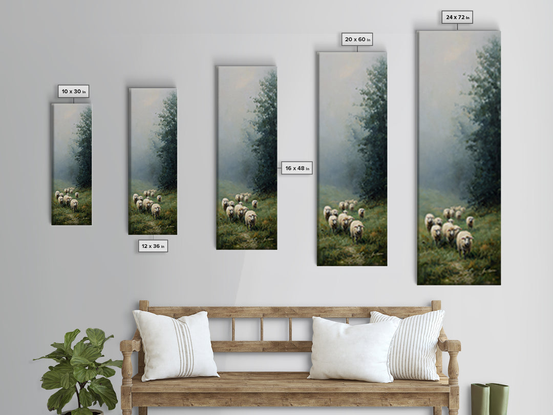 Morning Flock Grace – Framed Canvas Print – Christian Art Canvas – Christian Wall Art – Pastoral Scenery – Subtle Christian Art – Christmas