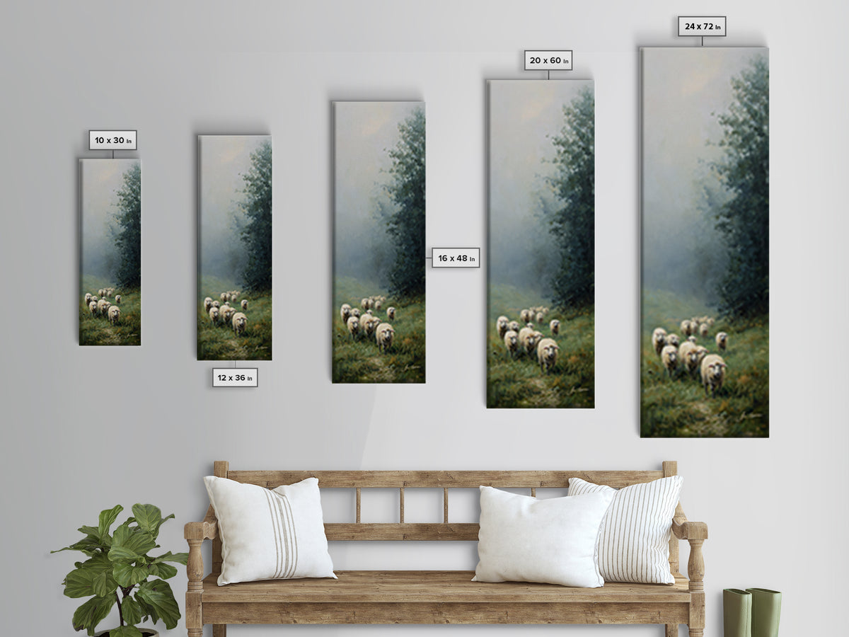 Morning Flock Grace – Framed Canvas Print – Christian Art Canvas – Christian Wall Art – Pastoral Scenery – Subtle Christian Art – Christmas