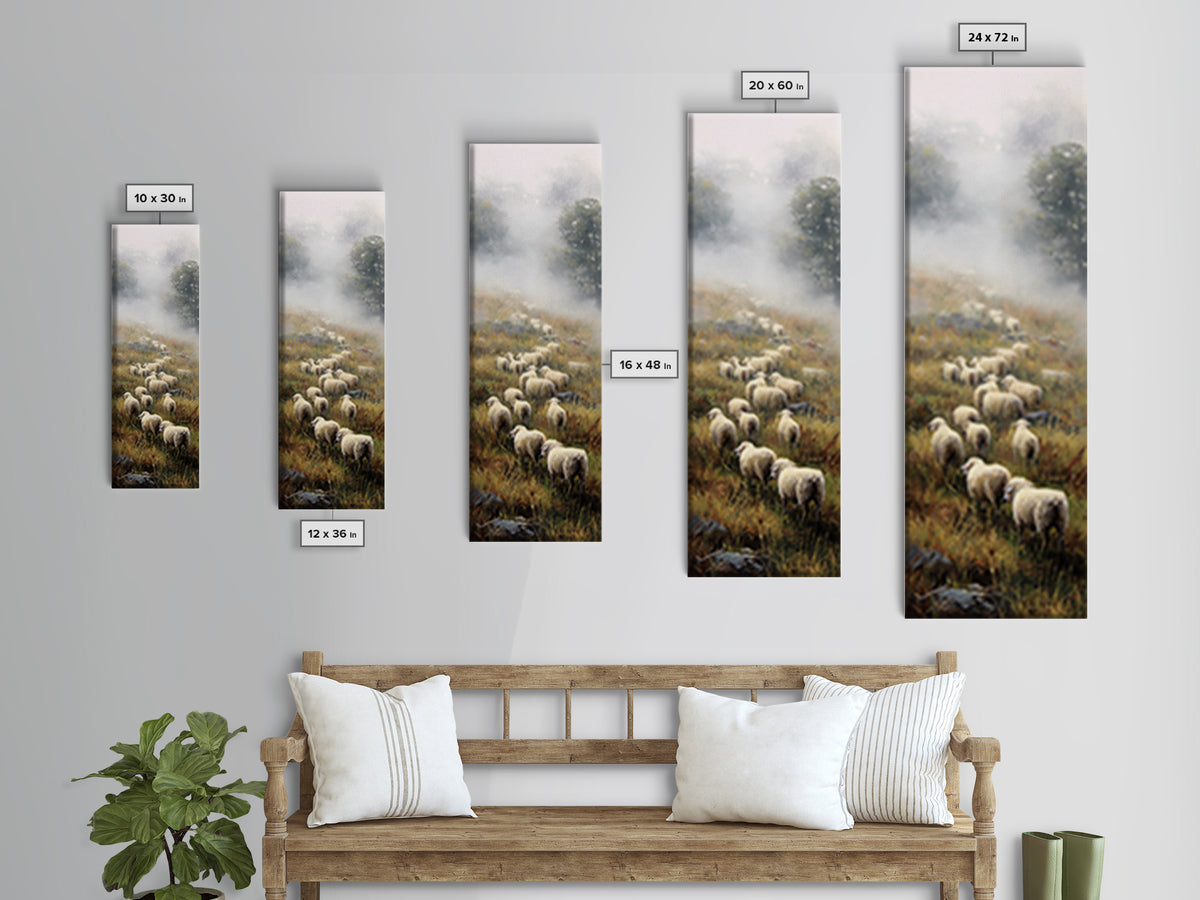 Misty Hills Flock – Framed Canvas Print – Christian Art Canvas – Christian Wall Art – Pastoral Scenery – Moody Christian Art – Christmas Ar