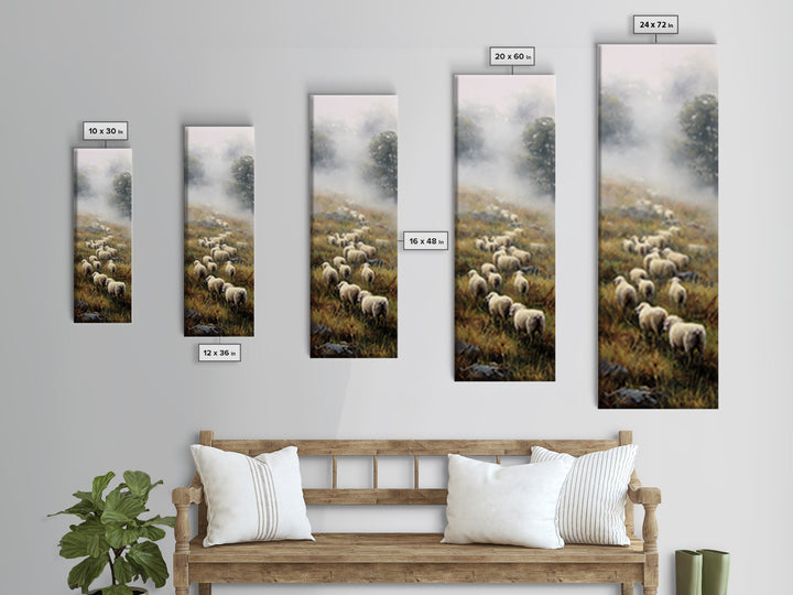 Misty Hills Flock – Framed Canvas Print – Christian Art Canvas – Christian Wall Art – Pastoral Scenery – Moody Christian Art – Christmas Ar