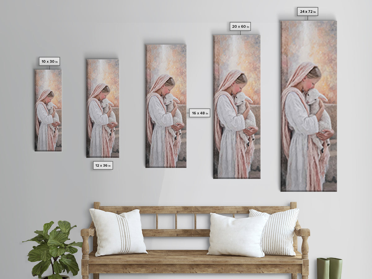 Gentle Embrace, Framed Canvas Print, Narrow Art, Christian Wall Art, Christian Art Canvas, Christmas Art, Jesus Painting, Christian Decor