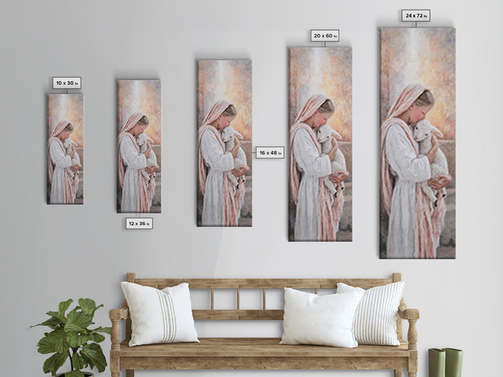 Gentle Embrace, Framed Canvas Print, Narrow Art, Christian Wall Art, Christian Art Canvas, Christmas Art, Jesus Painting, Christian Decor
