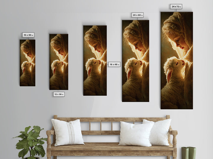 Tender Light, Framed Canvas Print, Tall Narrow Wall Art, Christian Wall Art, Christian Art Canvas, Jesus Painting, Christmas Art