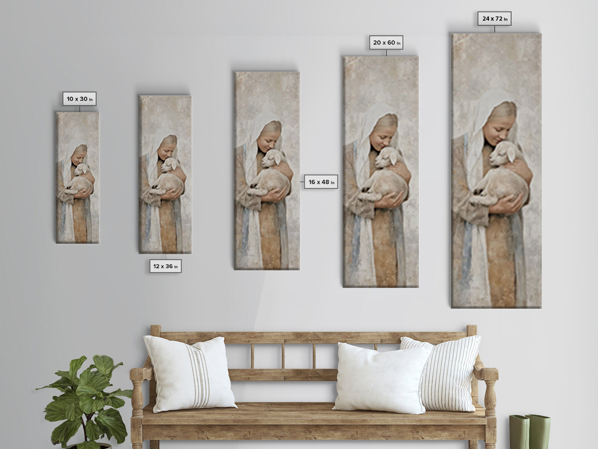 Shepherd’s Comfort – Framed Canvas Print – Narrow Art – Christian Wall Art – Christian Art Canvas – Christian Christmas Art – Jesus Paintin
