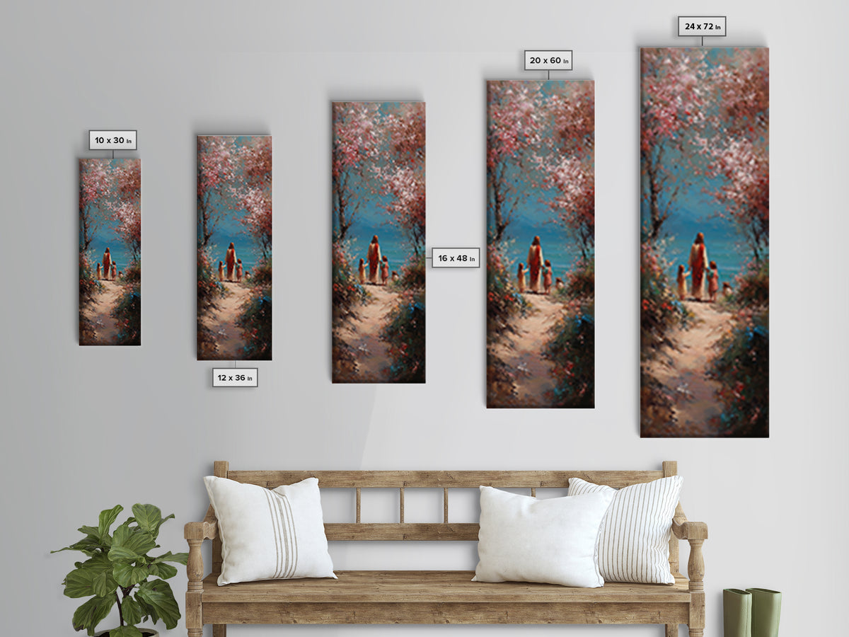 Soft Meadow Journey | Framed Canvas Print | Tall Narrow Wall Art | Christian Art Canvas | Christian Wall Art | Jesus Painting | Christian D