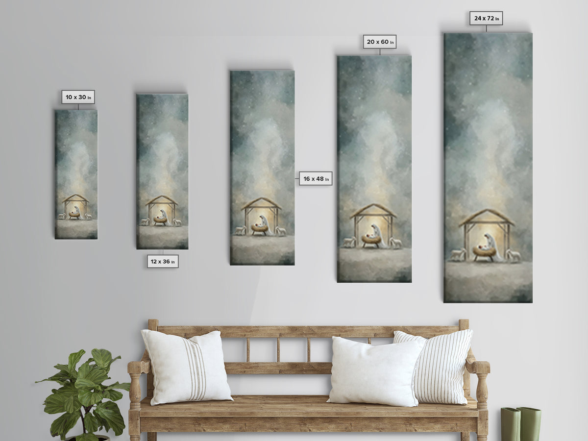 Holy Night Nativity – Framed Canvas Print – Christian Christmas Art – Tall Narrow Wall Art – Christian Art Print – Jesus Painting – Christi