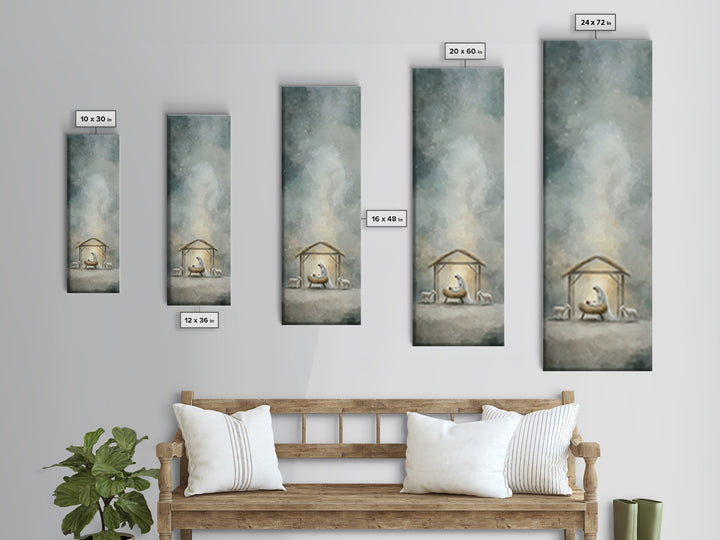 Holy Night Nativity – Framed Canvas Print – Christian Christmas Art – Tall Narrow Wall Art – Christian Art Print – Jesus Painting – Christi