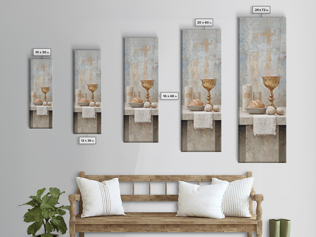 Blessed Table Offering, Framed Canvas Print, Tall Skinny Art Print, Christian Wall Art, Christian Art, Jesus Painting, Christmas Art