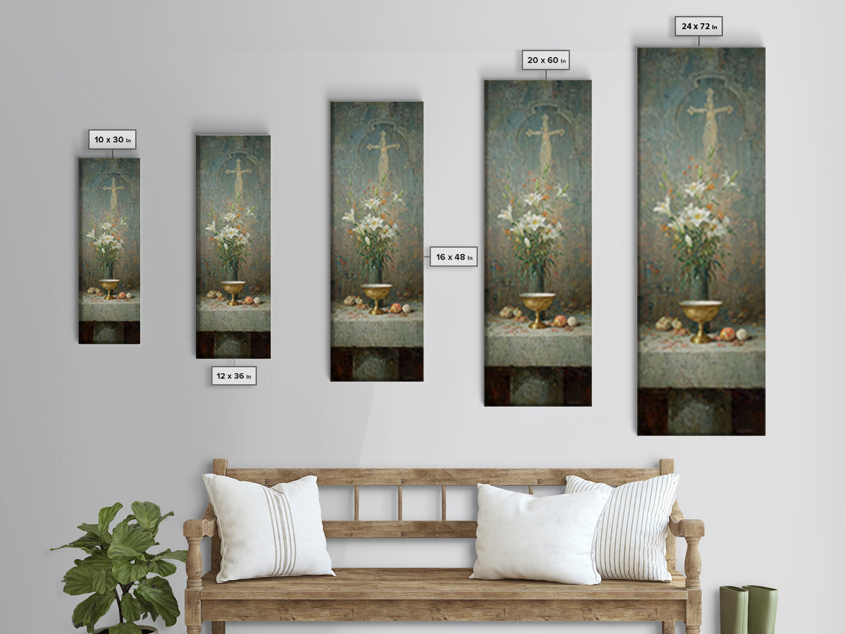Altar Bloom Reverence - Framed Canvas Print - Tall Skinny Art Print - Christian Wall Art - Christian Art Canvas - Christmas Art