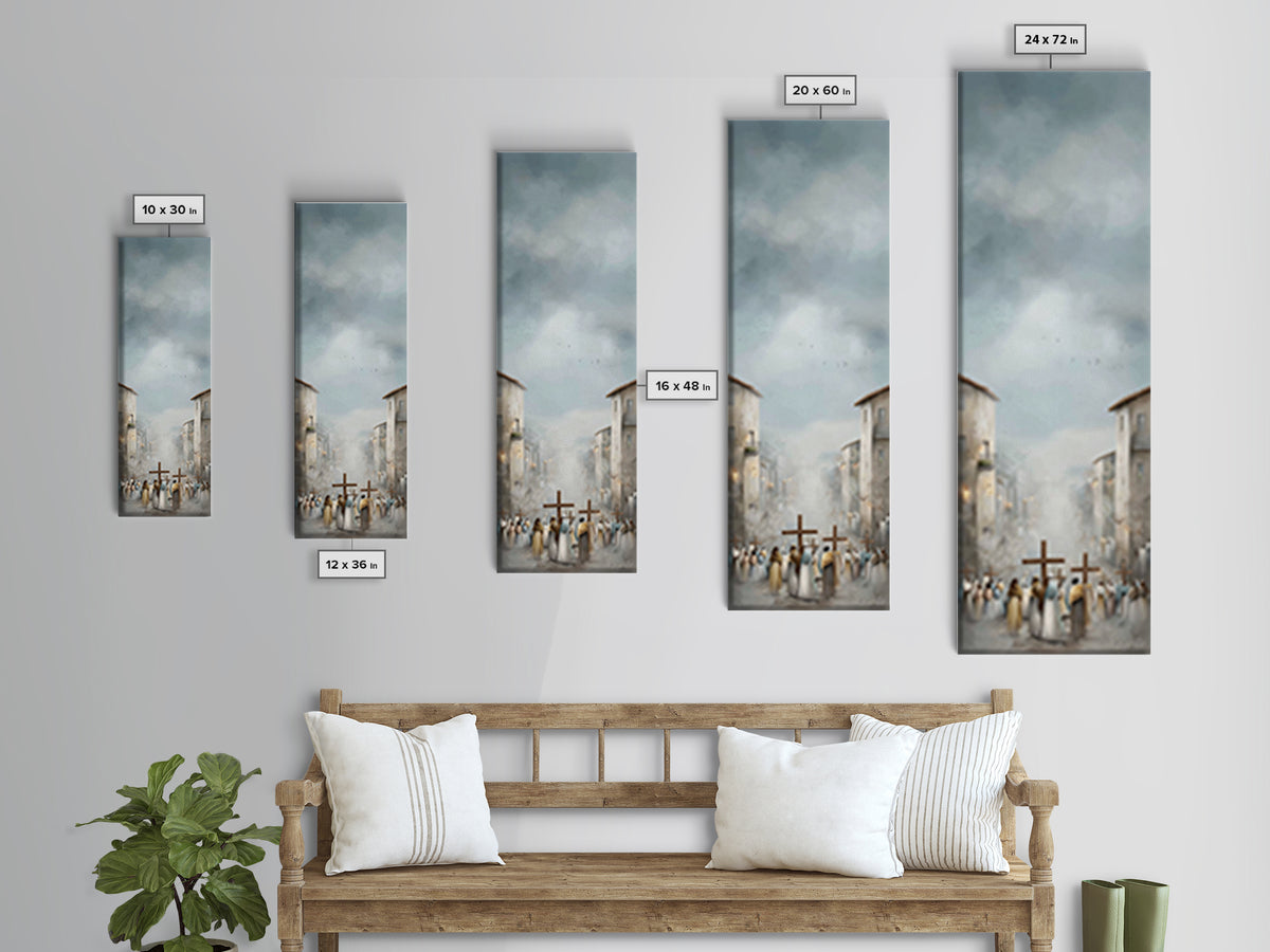 Pilgrims At Dawn – Framed Canvas Print – Narrow Art – Christian Art Work – Christian Christmas Art – Subtle Christian Art
