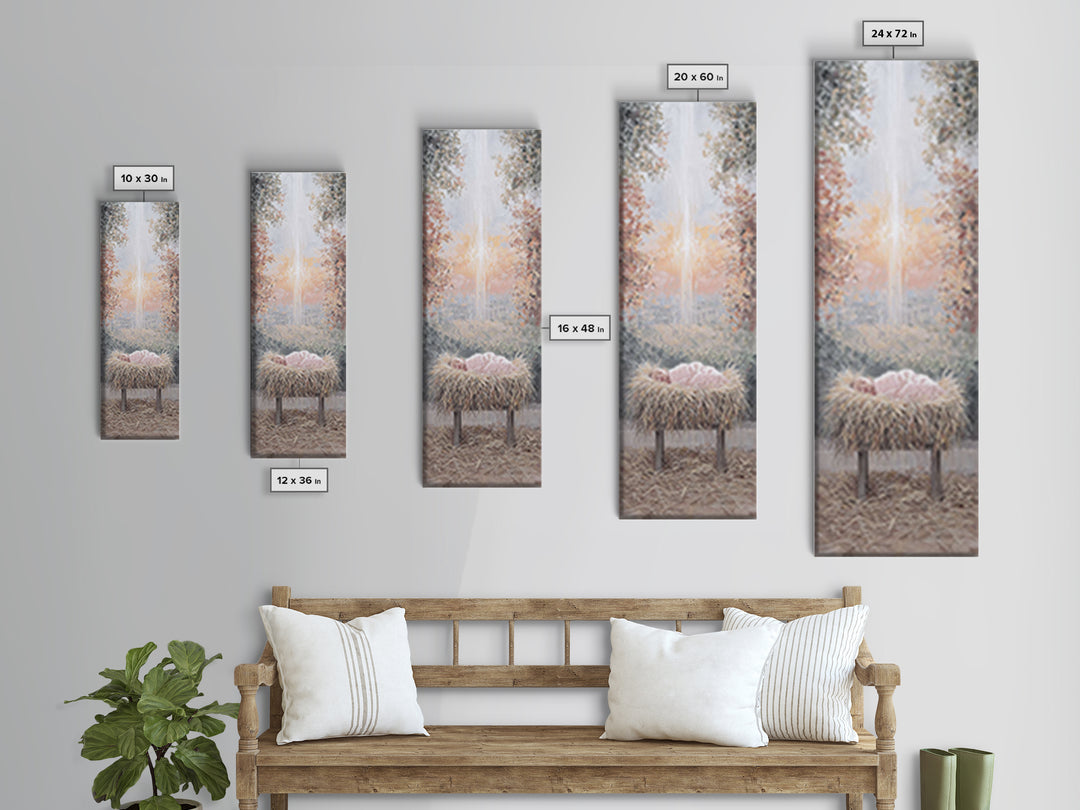 Sacred Birth Glow – Framed Canvas Print – Christian Christmas Art – Christian Wall Art – Christmas Art Canvas – Skinny Art – Christian Art
