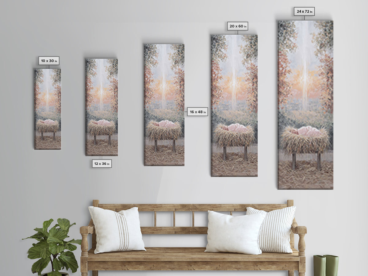 Sacred Birth Glow – Framed Canvas Print – Christian Christmas Art – Christian Wall Art – Christmas Art Canvas – Skinny Art – Christian Art