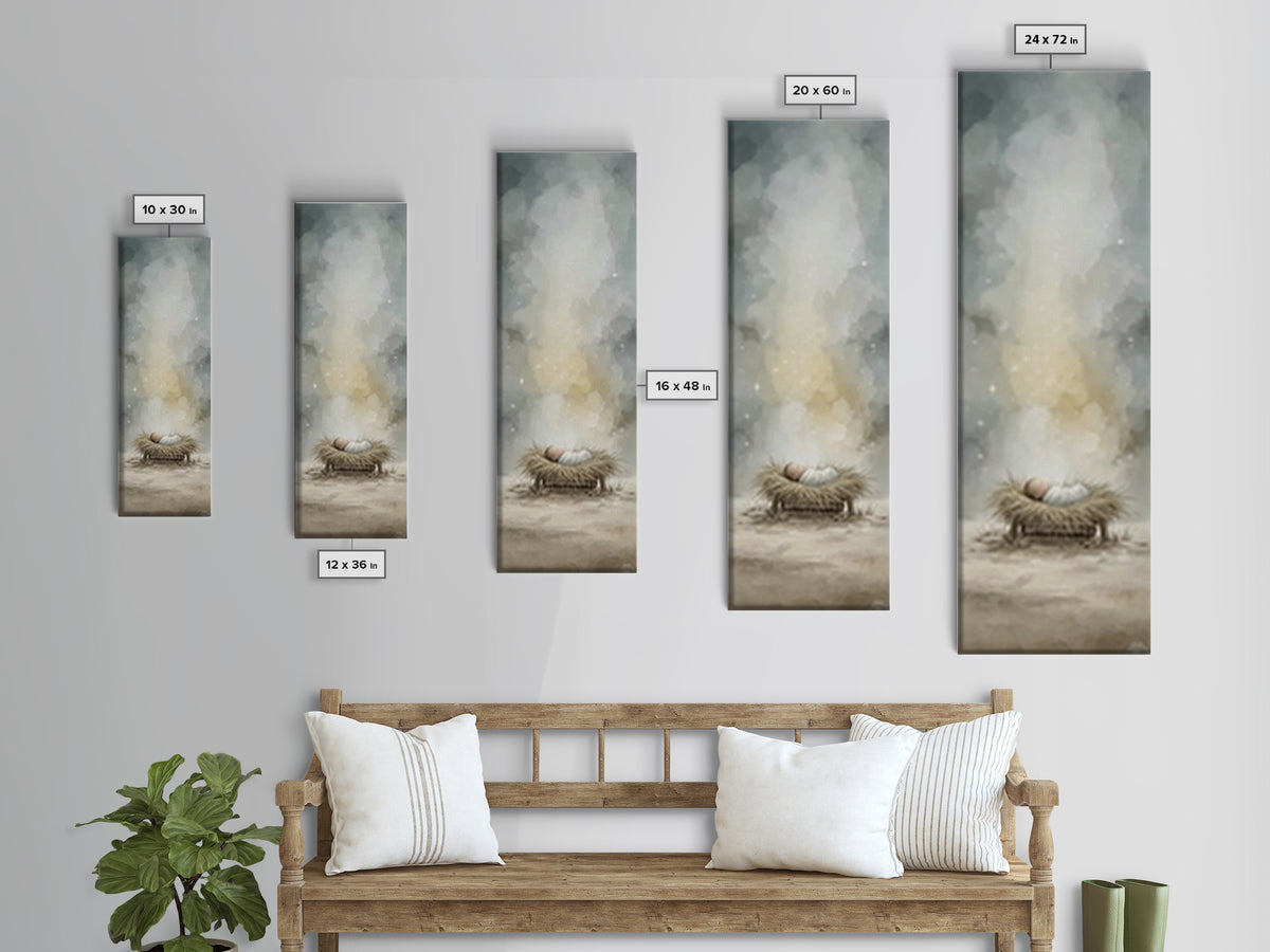Celestial Nativity – Framed Canvas Print – Christmas Art Prints – Christian Art Canvas – Christian Wall Art – Narrow Art – Christian Christ