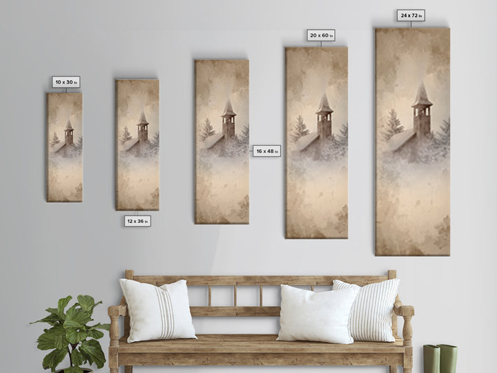 Silent Bell Tower, Framed Canvas Print, Skinny Art, Christian Art Canvas, Christian Christmas Art, Christian Wall Art, Christmas Decor
