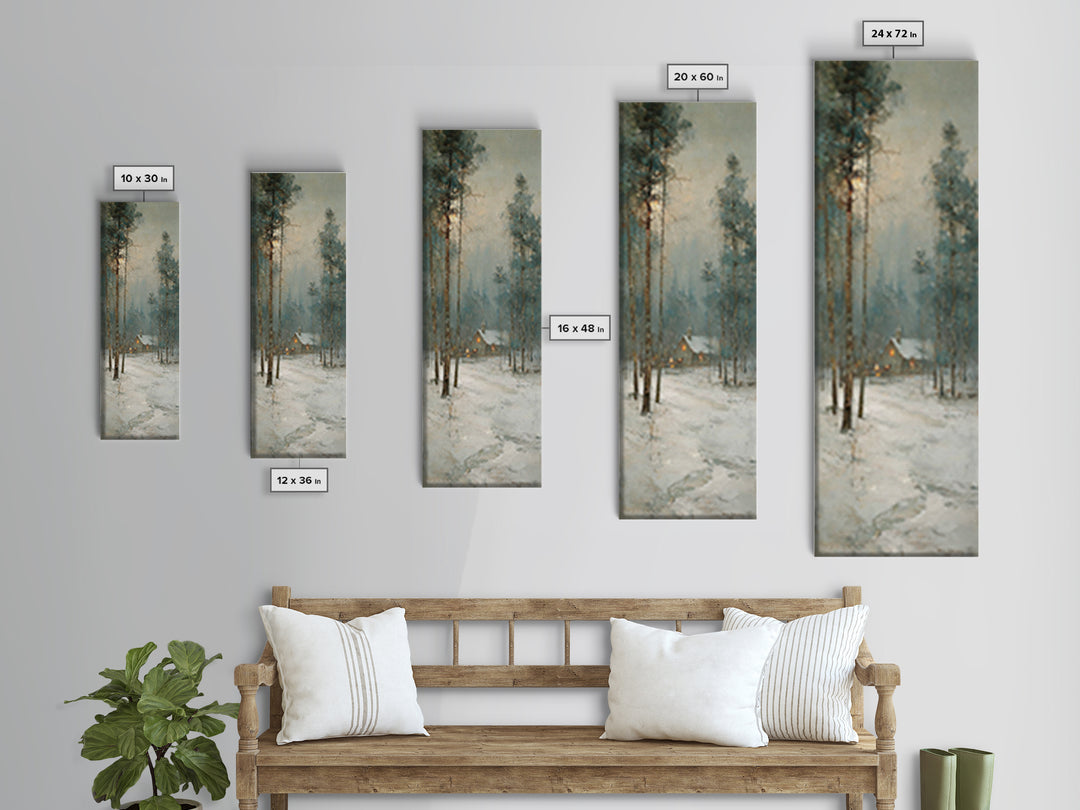 Snowfall Chapel Dawn | Framed Canvas Print | Christian Christmas Art | Narrow Art | Christmas Art Framed | Christian Wall Art | Christmas A
