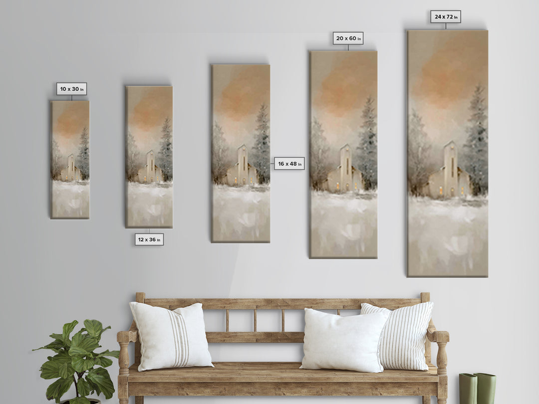 Evening Chapel Calm, Framed Canvas Print, Skinny Art, Christian Wall Art, Christian Christmas Art, Christmas Art Work, Framed Christian Art