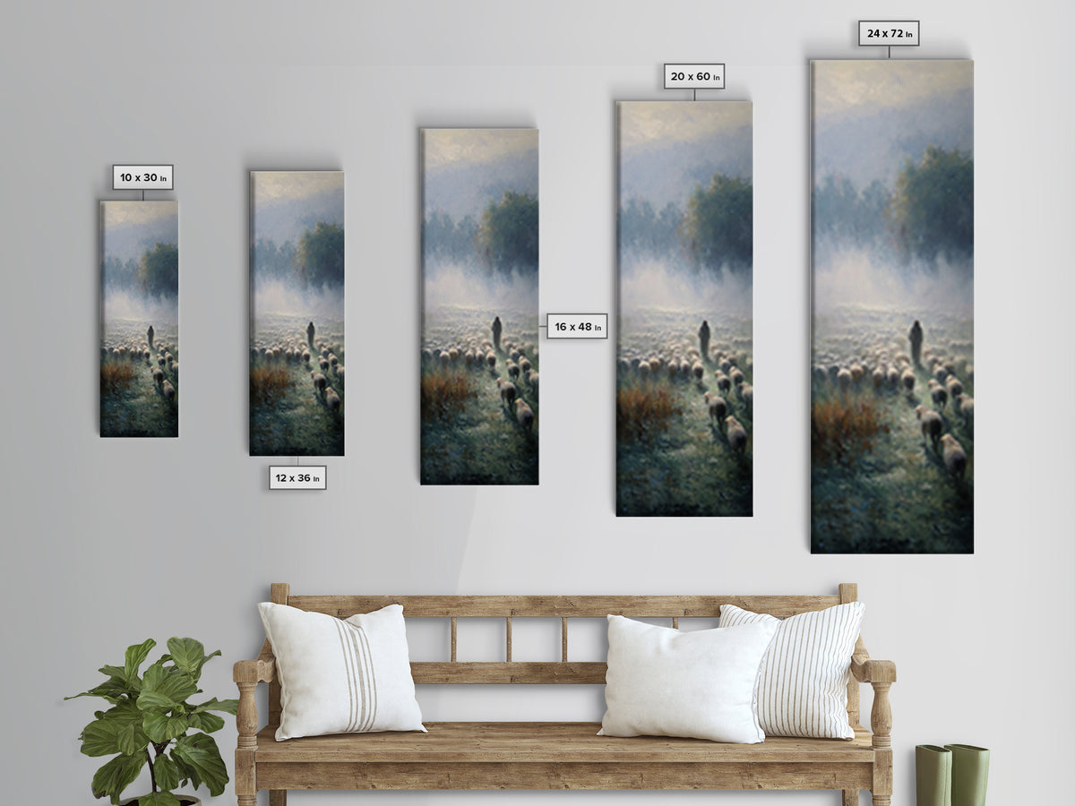 Morning Shepherd Peace – Framed Canvas Print – Narrow Art – Christian Paintings – Jesus Painting – Christian Art Gift – Large Christian Pai